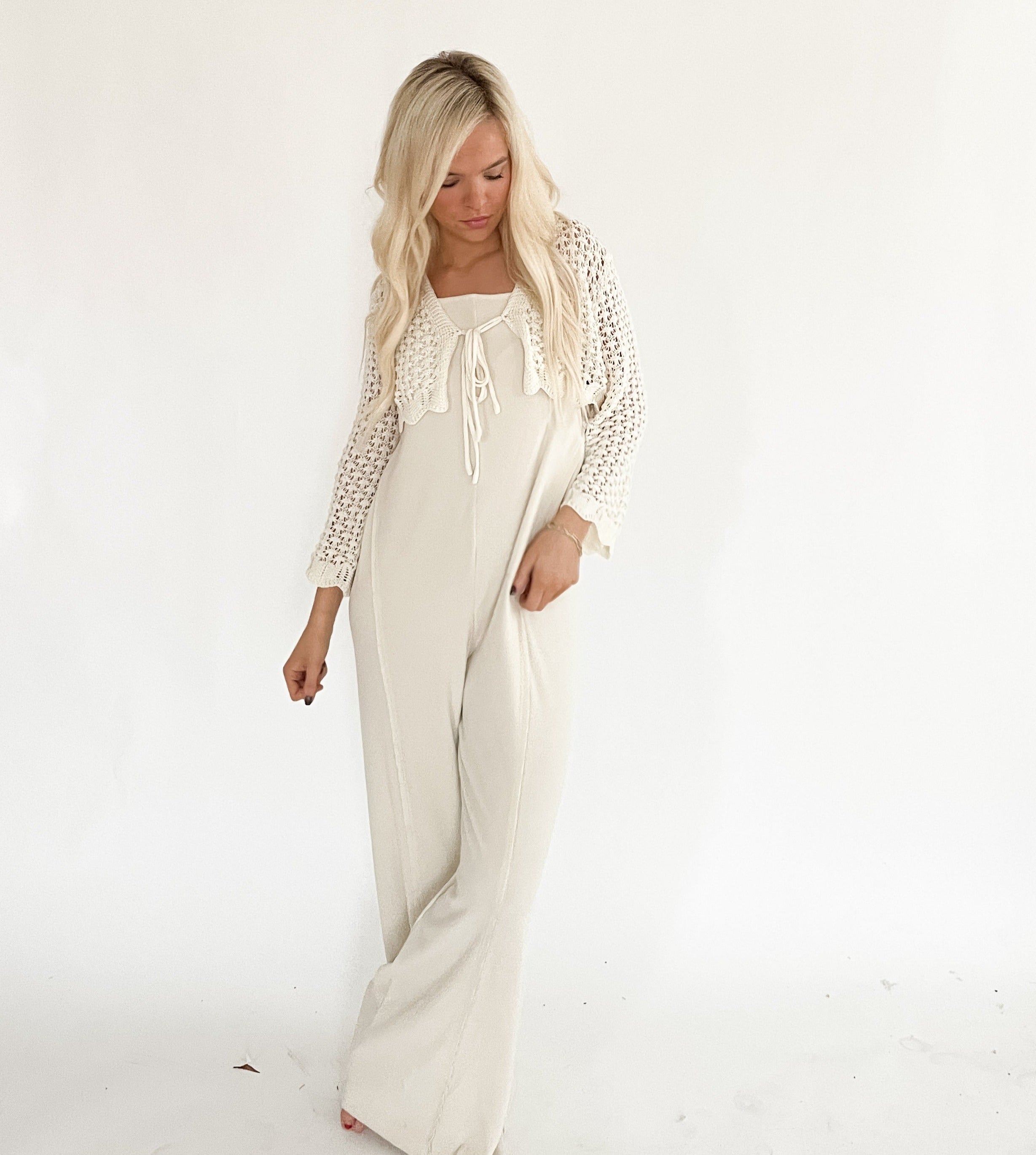 Oatmeal Casual Wide Leg Overalls