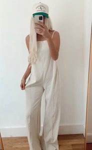 Oatmeal Casual Wide Leg Overalls