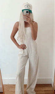 Oatmeal Casual Wide Leg Overalls