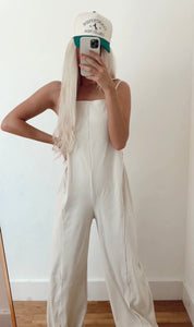 Oatmeal Casual Wide Leg Overalls